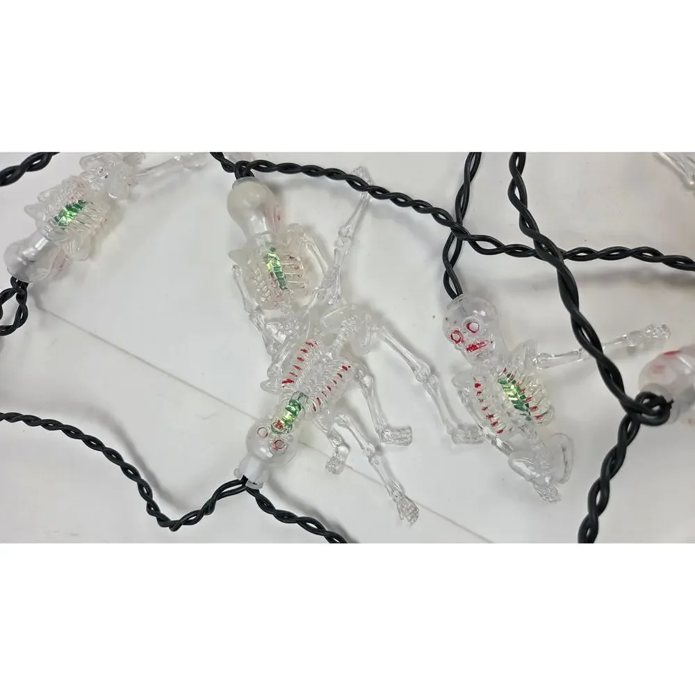 Halloween Skeleton String Flashing Lights 10 Light Set Tested Working